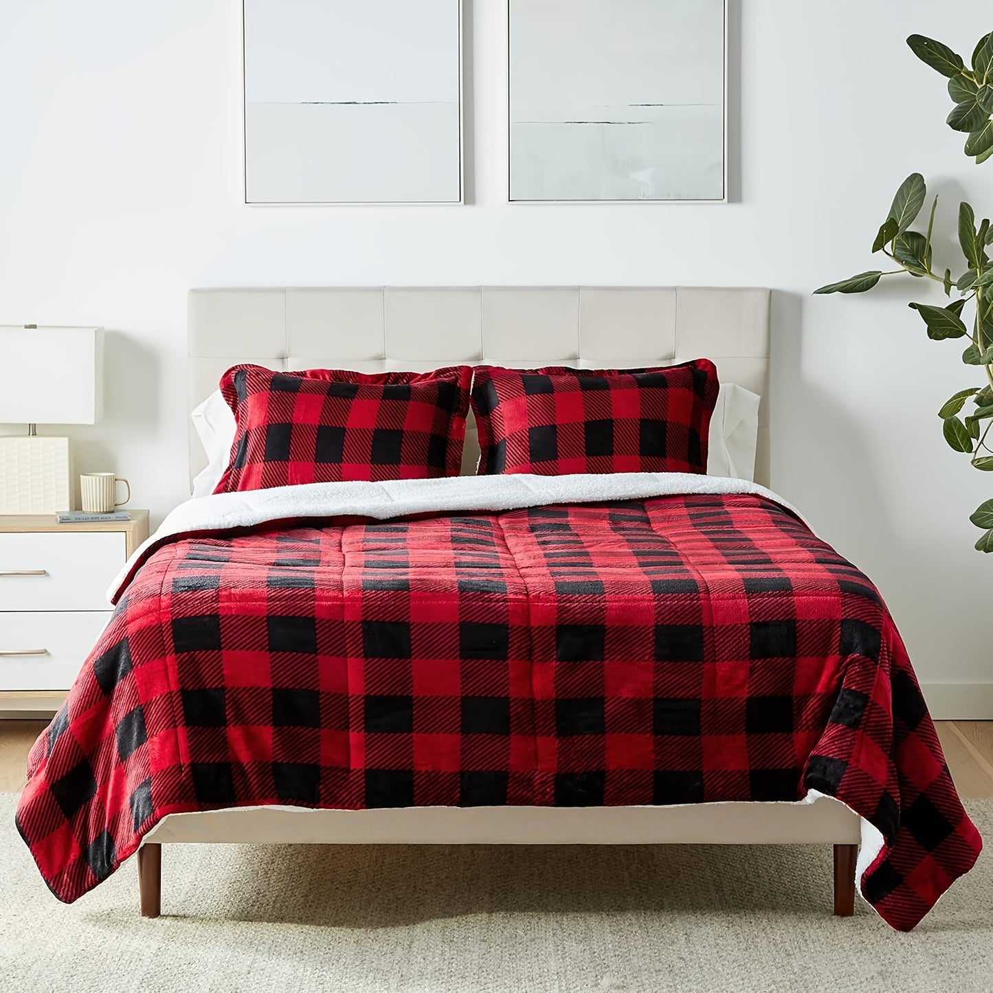1pc Cozy Sherpa Fleece Buffalo Plaid Blanket For Comfort