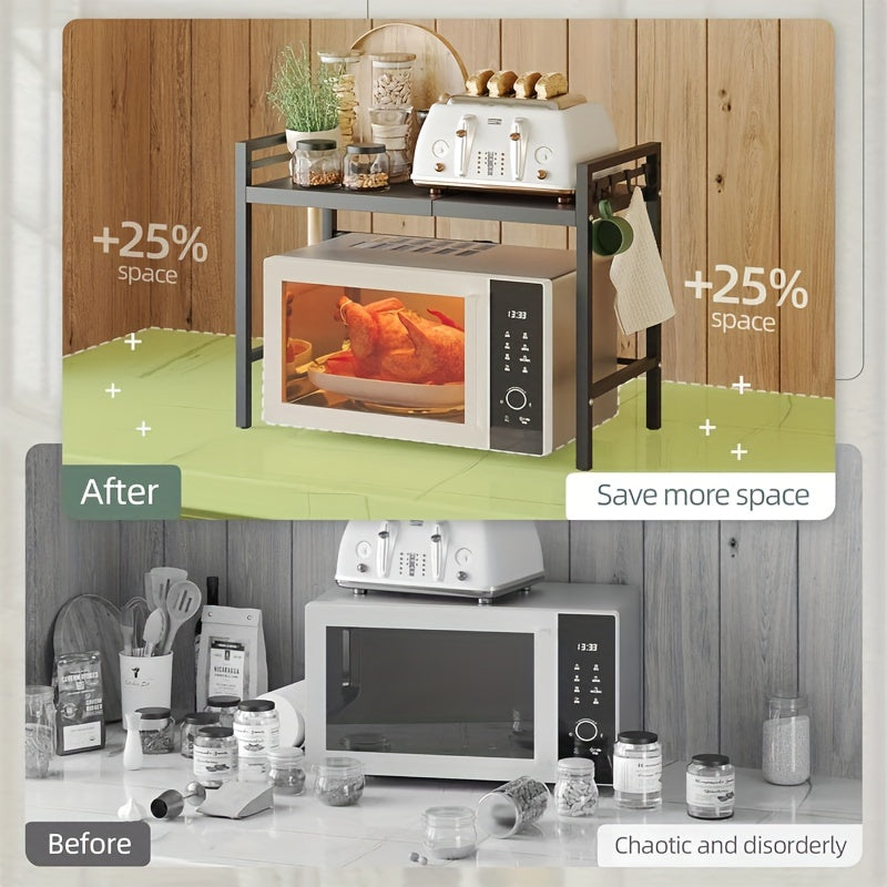 Extendable Microwave Oven Rack Adjustable Kitchen Shelf