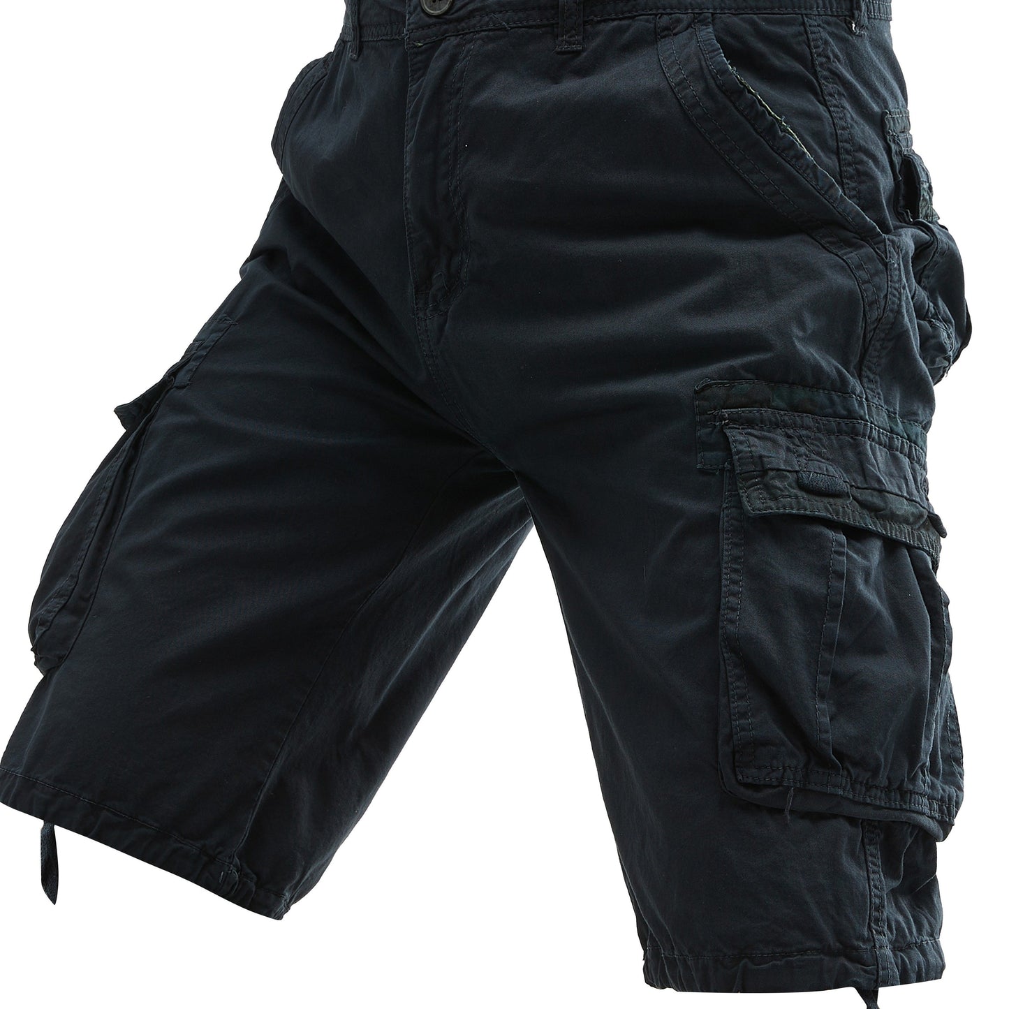Men's Summer Cotton Cargo Shorts - Black Multi-Pocket Design