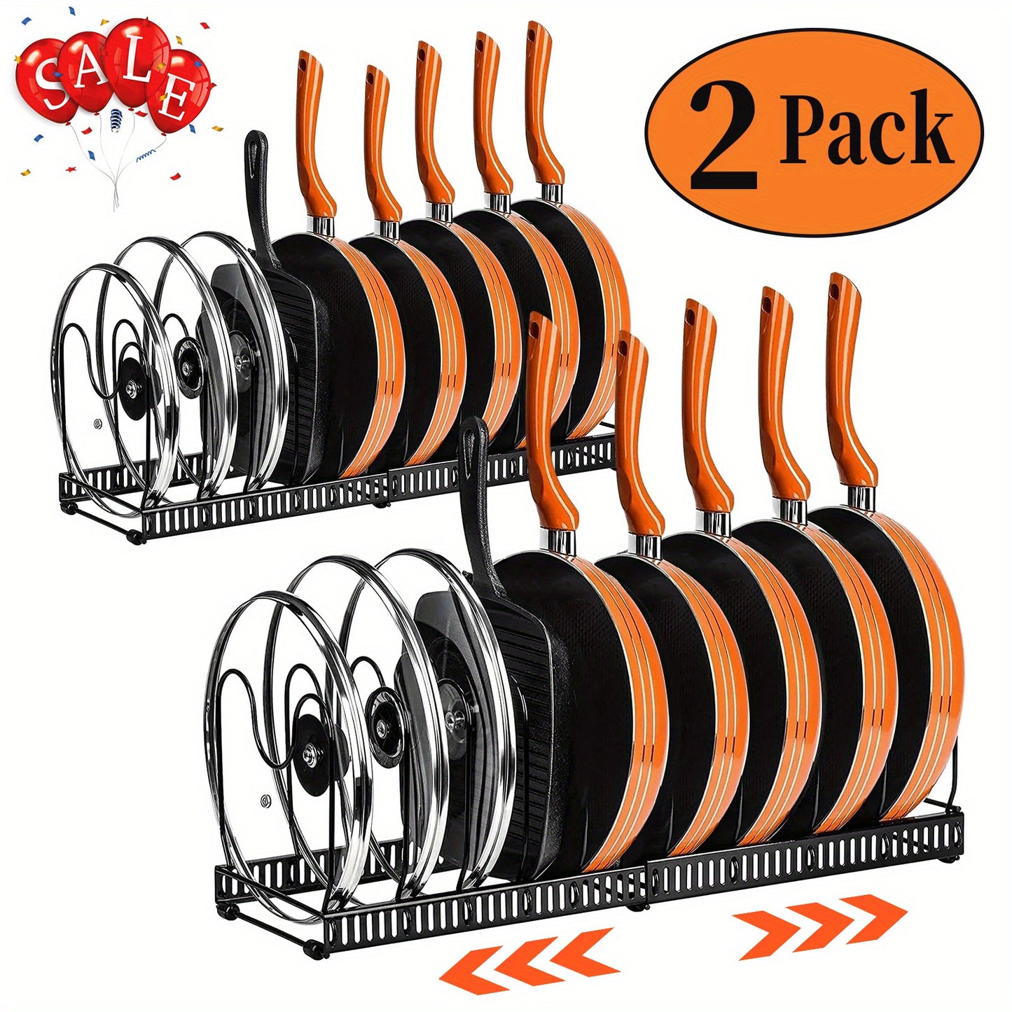 2 Pack Expandable Pot Organizer Lid Rack with 10 Compartments