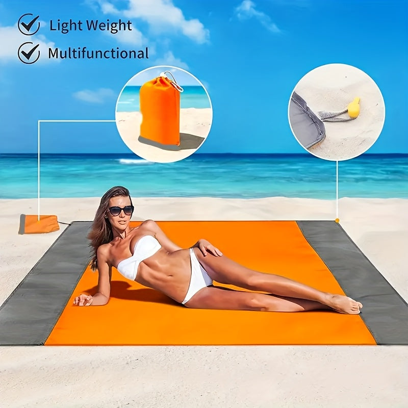 Foldable Beach Mat with 4 Corner Stakes for Outdoor Use