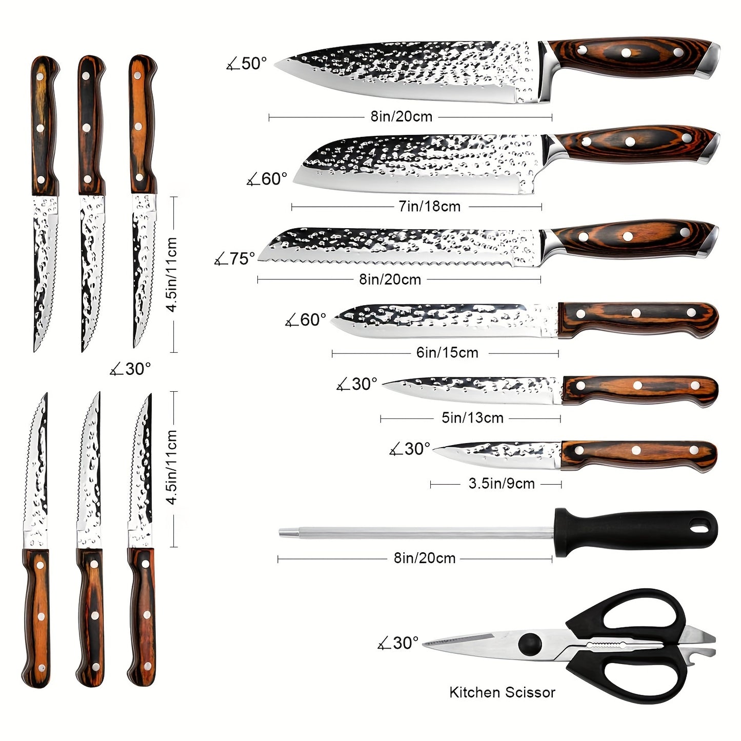 15-Piece Self Sharpening Knife Set With Block Wooden