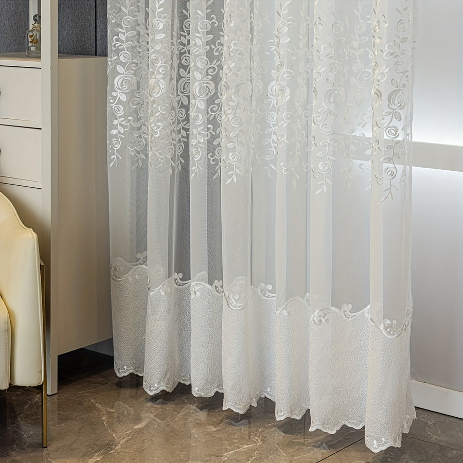 UV Resistant Embroidered 2 Piece White Curtains with Small Flower Patterns for Home Decoration in Living Rooms Bedrooms Dining Rooms Offices and Balconies