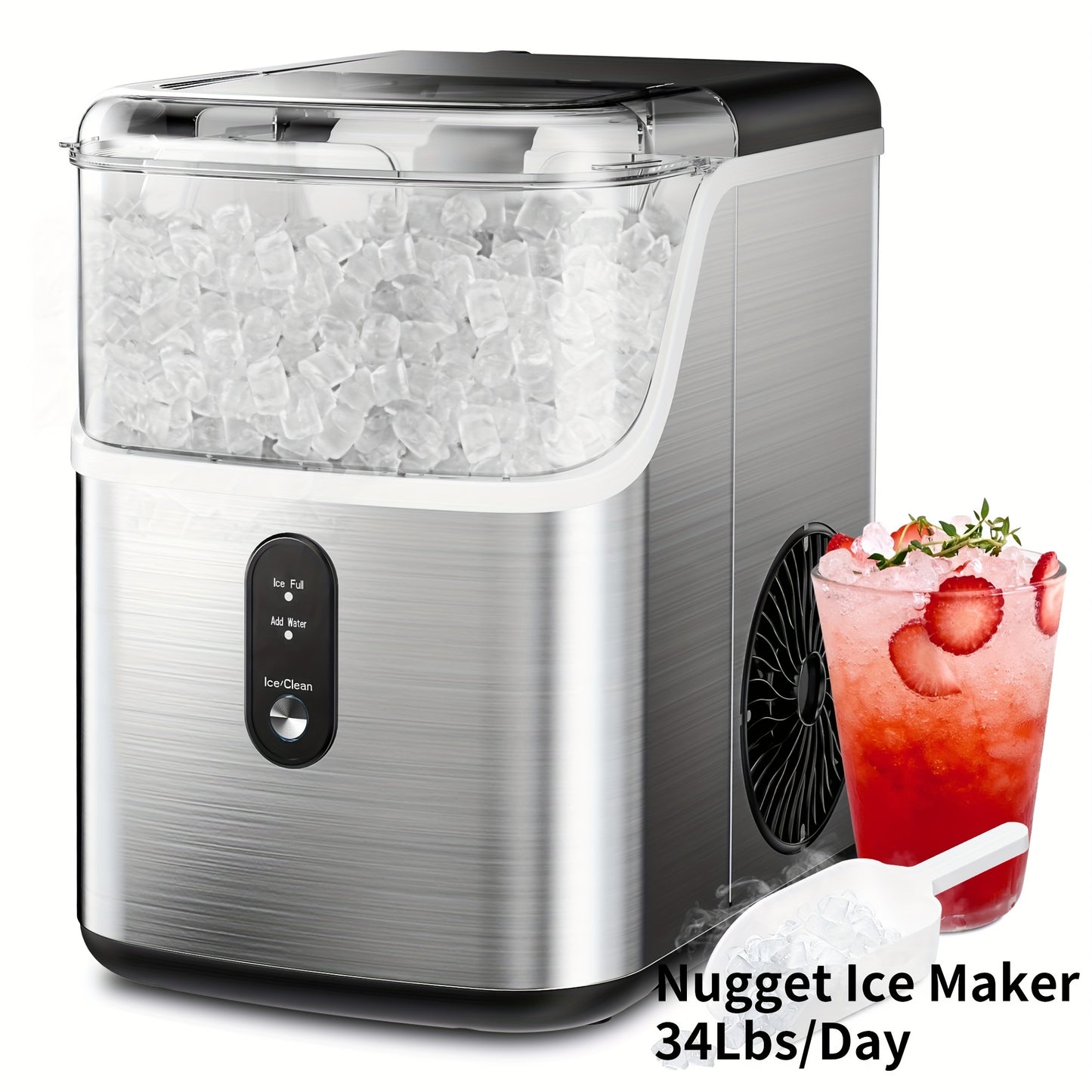 Portable Ice Maker Nugget Ice Maker 26-34Lbs/Day Auto-Cleaning