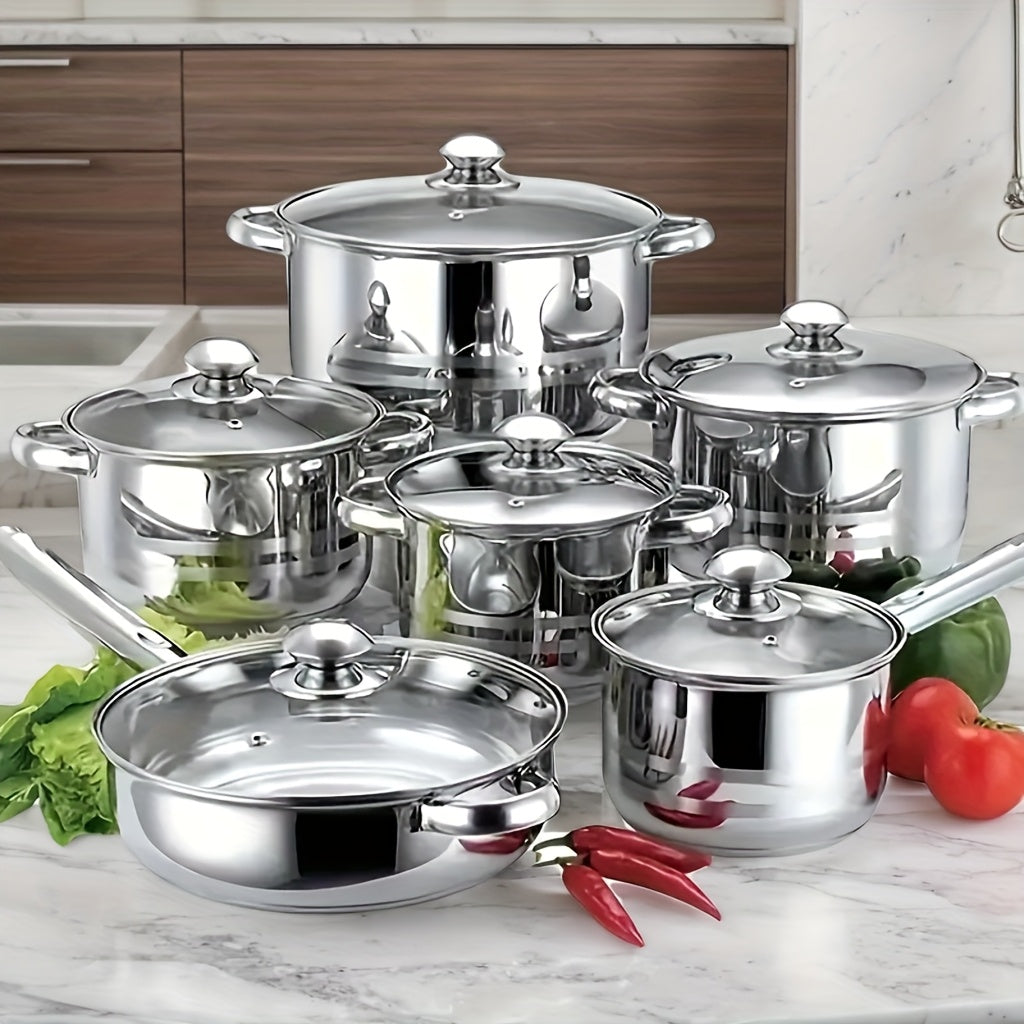 12pcs Stainless Steel Kitchen Cookware Set With Lids