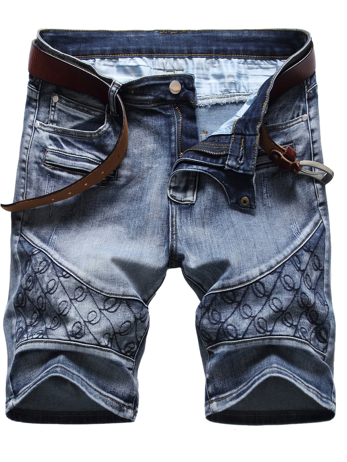 Kevoom Men's Light Blue Washed Gradient Denim Shorts Summer Casual Slim Fit Outdoor Sports and Trendy Daily Outfits