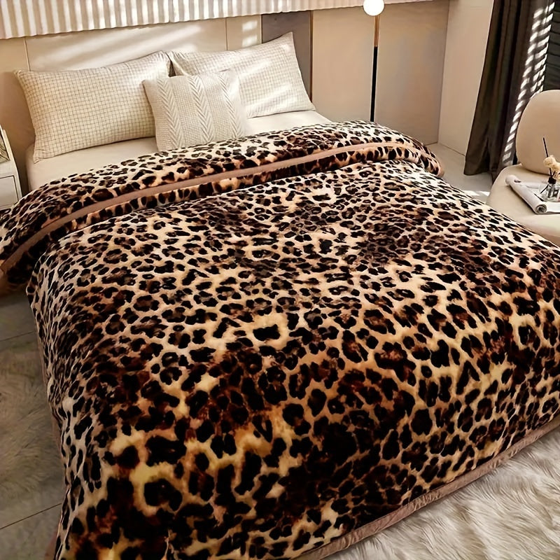Deluxe Leopard Print Thickened Fleece Blanket For All Seasons