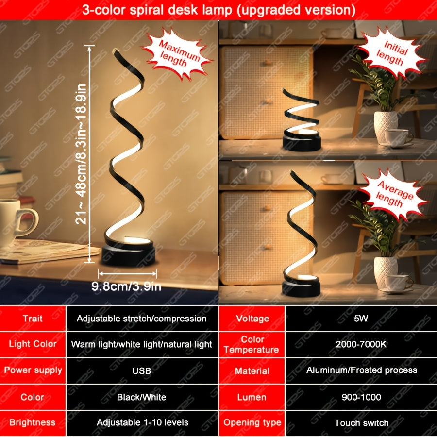 2pcs Bedside Table Lamp for Bedroom 3 Way Dimmable Touch Lamp USB C Charging Ports Modern Minimalist Spiral Table Lamp for Living Room Desk LED Bulb Included Black White
