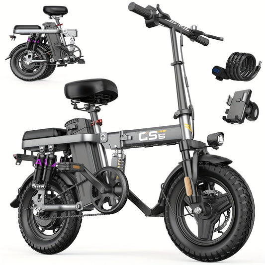 UPlee 740W Electric Bike For Adults 20MPH Full Shock Absorption Comfortable Riding 48V15Ah Max 32Miles Folding Ebike 14 Inch Tubeless Off Road Tire City Commuter Battery Optional