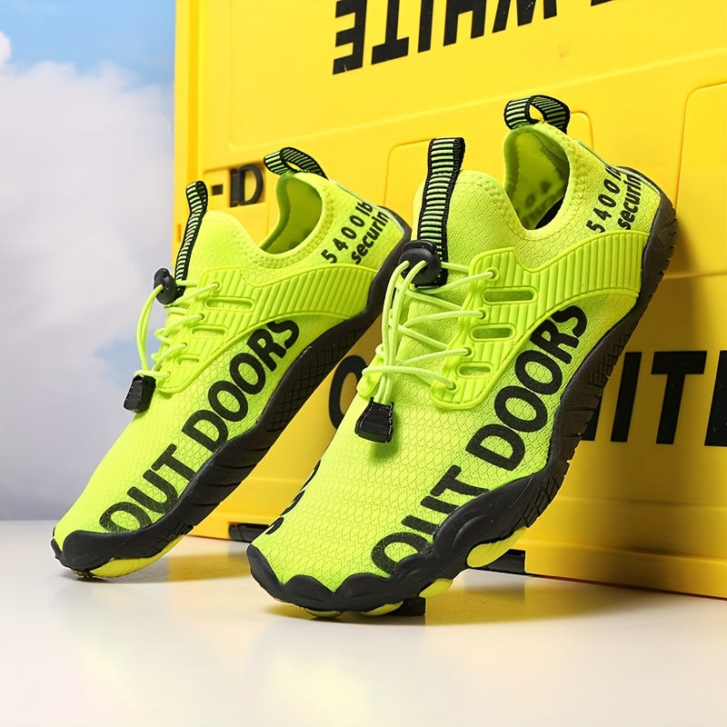 Men's Non Slip Breathable Water Shoes Lightweight Upper With Bright Yellow And Black Letter Print Rubber Sole Suitable For Outdoor And Casual Wear Modern Sports Shoes Durable Rubber Outsole High Quality Footwear