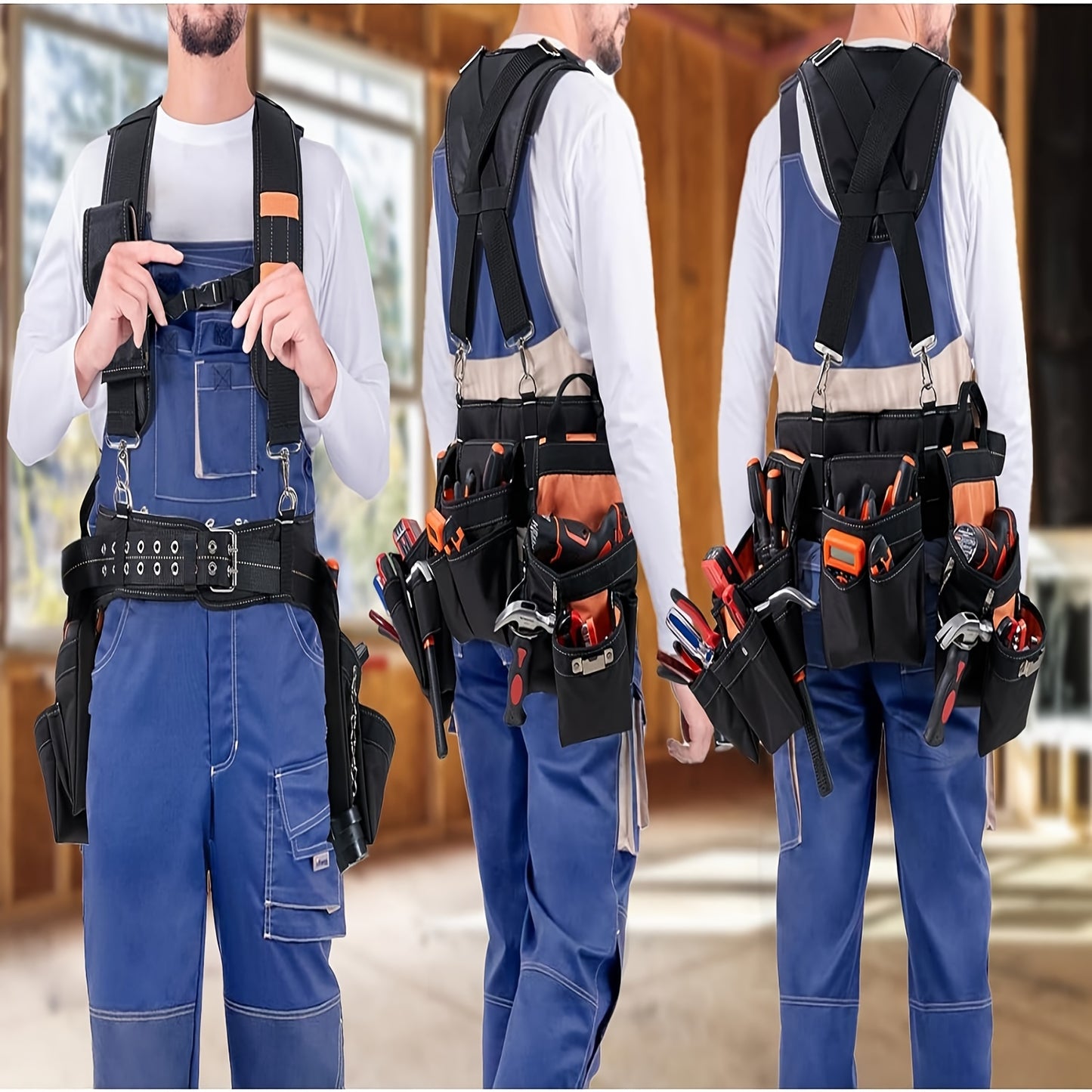 LALA IKAI Tool Belt With Suspenders 22 Pockets Nylon