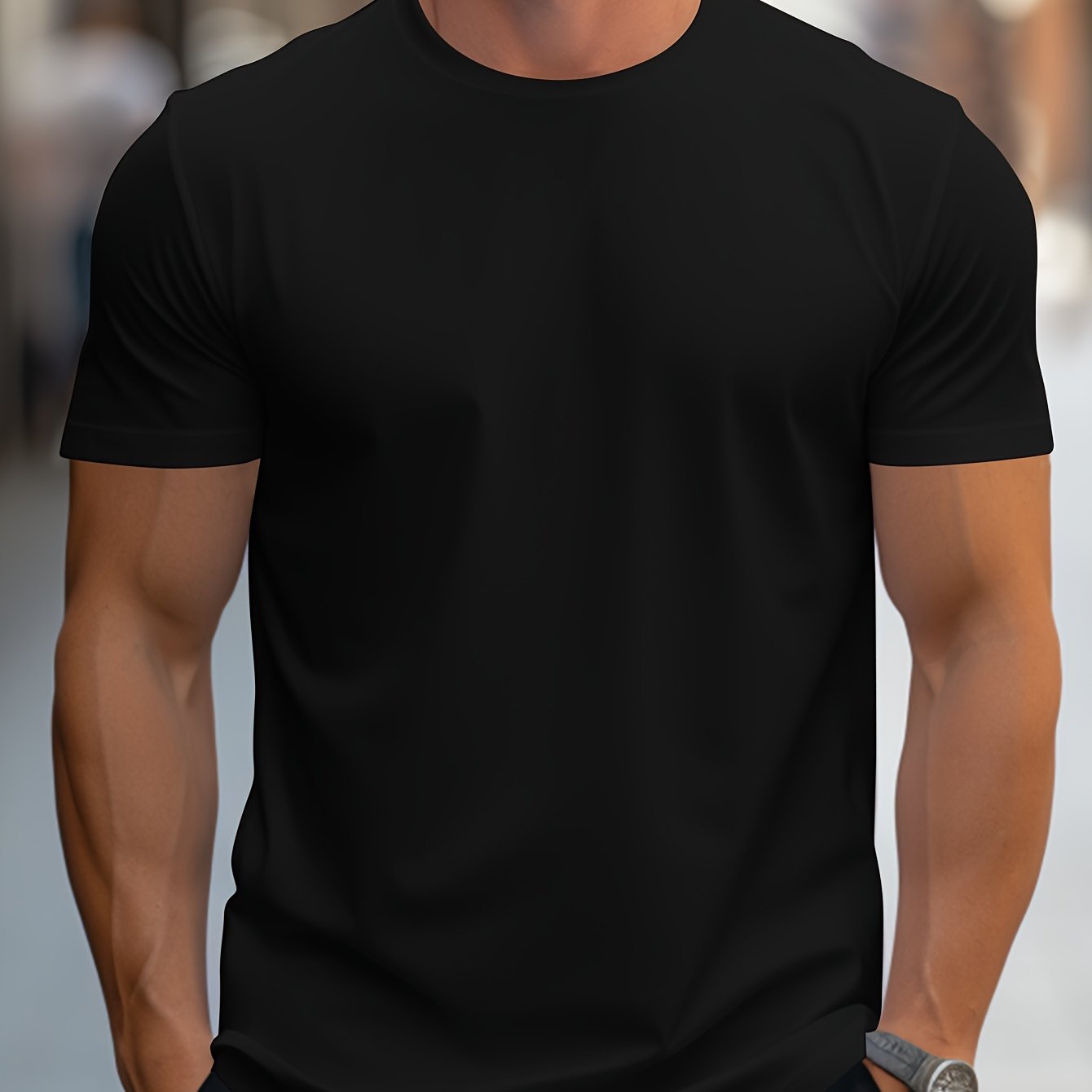 Men's Solid Color Regular-Fit Short Sleeve T-Shirt - Breathable Cotton Casual Tee for All-Season Comfort and Style