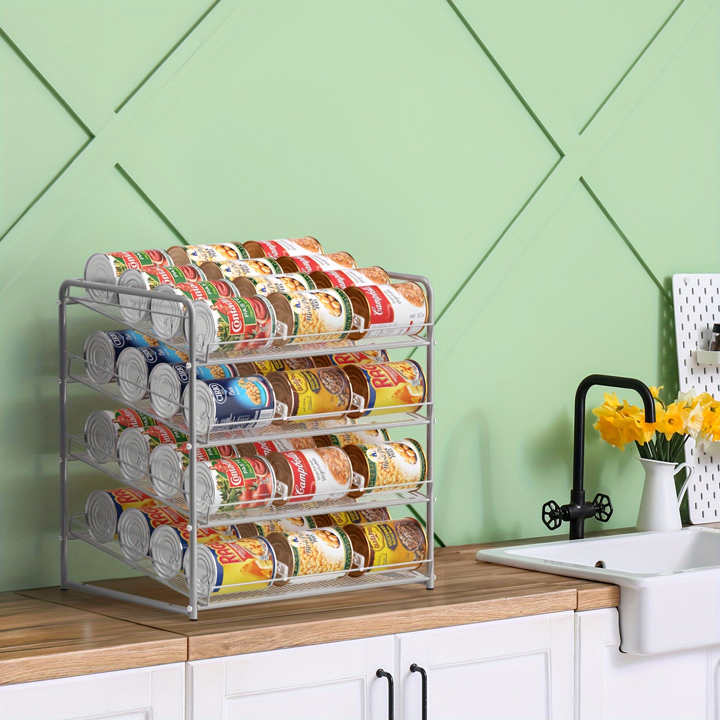 Large Capacity Metal Wire Can Holder With Adjustable Dividers
