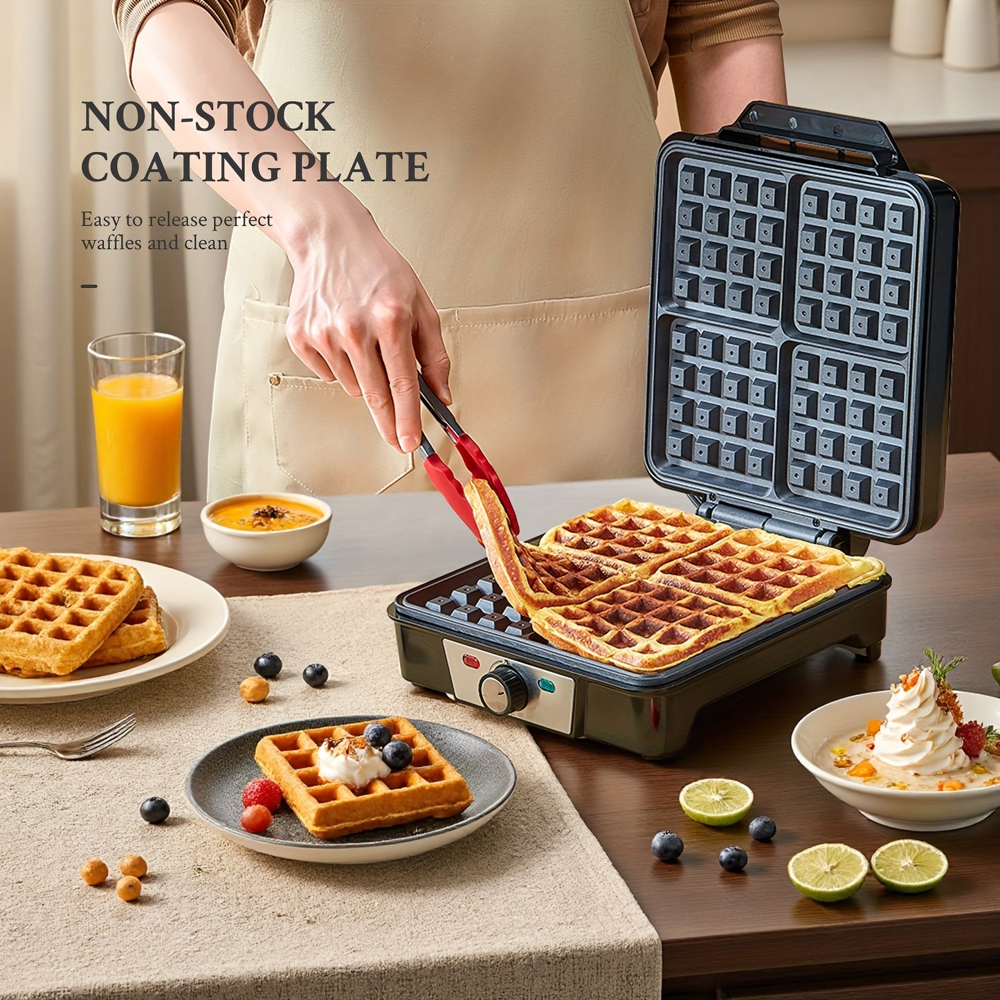 1pc Yabano 4-Slice Belgian Waffle Maker, 1200W Quick Heating