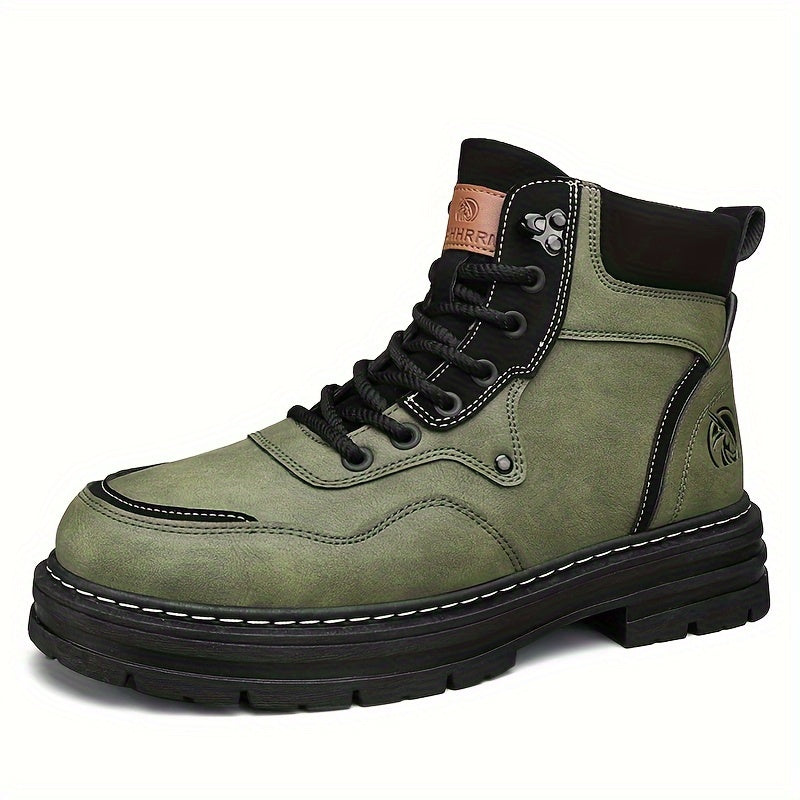 Men's Comfy Round Toe Lace Up Boots - Non-Slip Sole, Durable PU