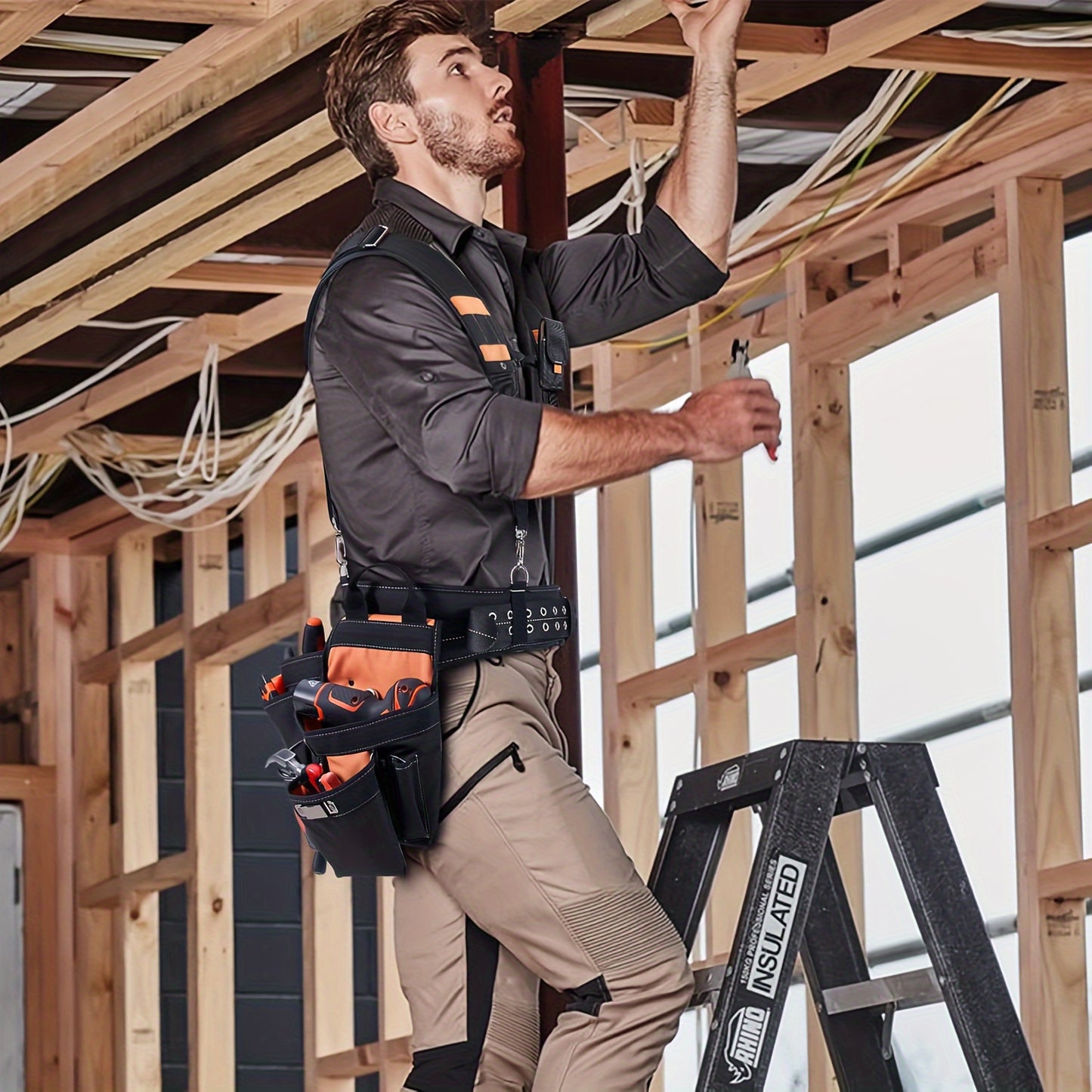 LALA IKAI Tool Belt With Suspenders 22 Pockets Nylon