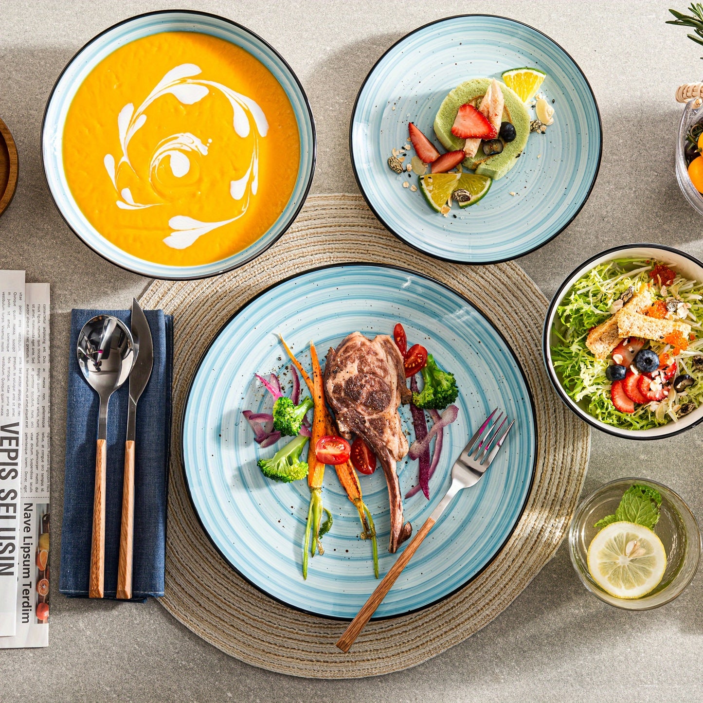 Zenora 24pcs Dinnerware Set Service For 6, Elegant Stoneware