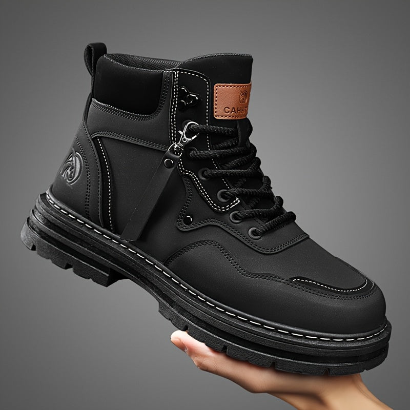 Men's Comfy Round Toe Lace Up Boots - Non-Slip Sole, Durable PU