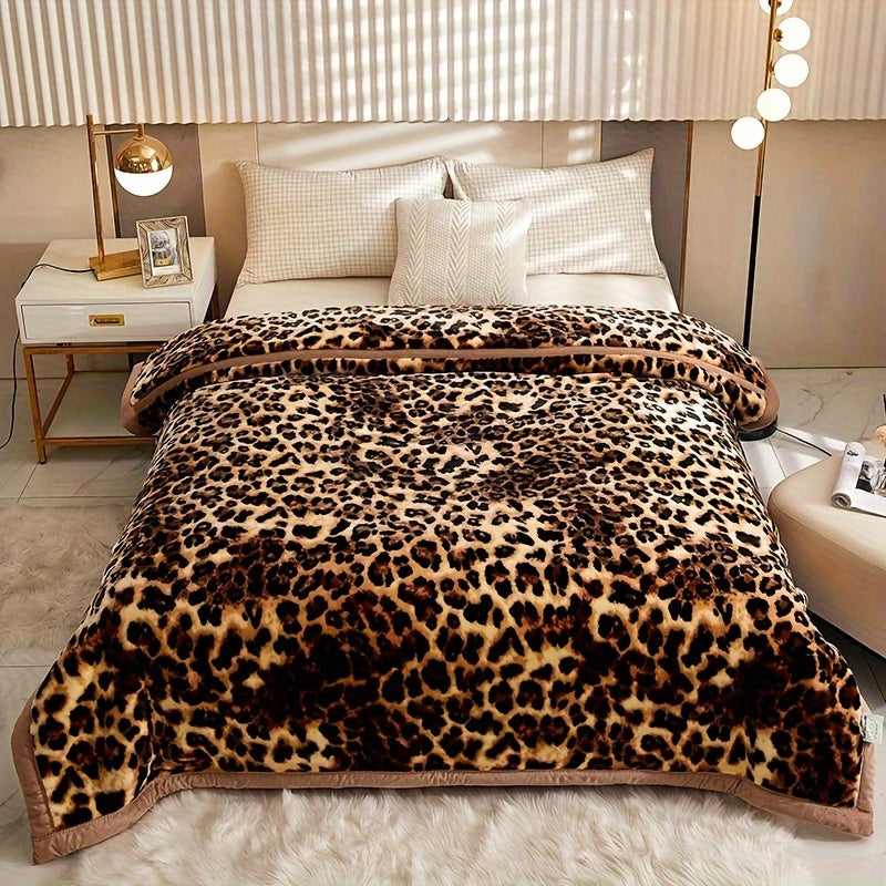 Deluxe Leopard Print Thickened Fleece Blanket For All Seasons