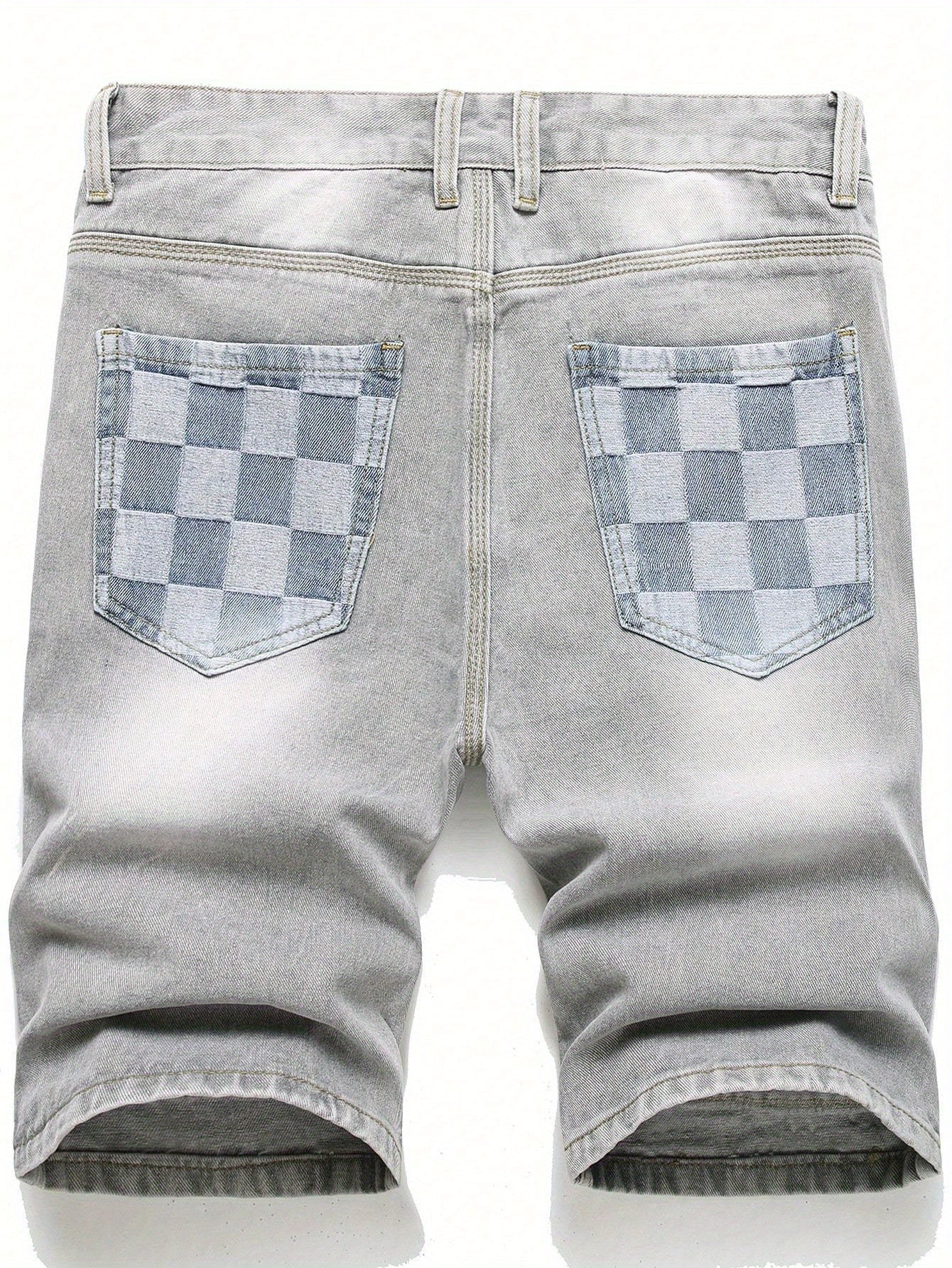 Men's Summer Casual Ripped Denim Shorts with Bear Motif and Patchwork Design Loose Fit Mid-Length Lightweight Denim Shorts with Multiple Pockets