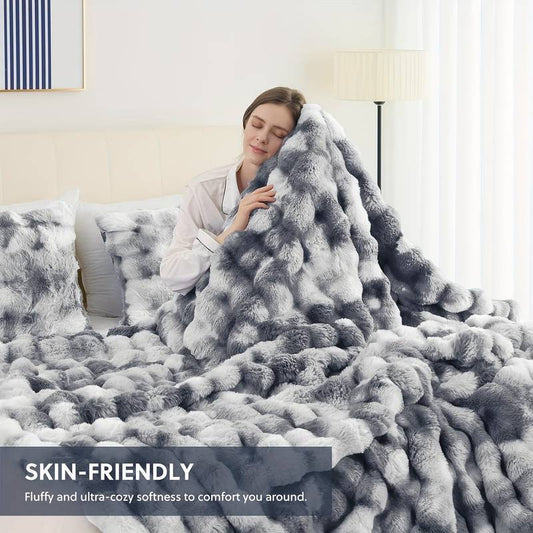 1pc Bohemian Style Reversible Faux Rabbit Fur Blanket