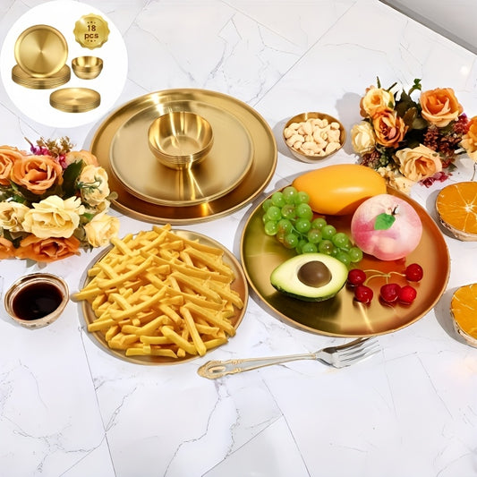Golden Stainless Steel Dinnerware 18pcs Set for BBQ Picnic
