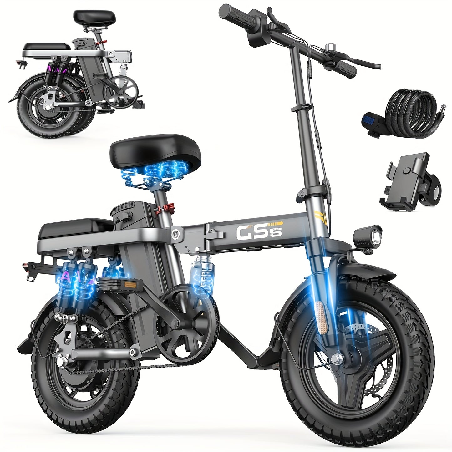 740W Foldable Ebike for Adults 20MPH Max Speed 14 Inch Tire