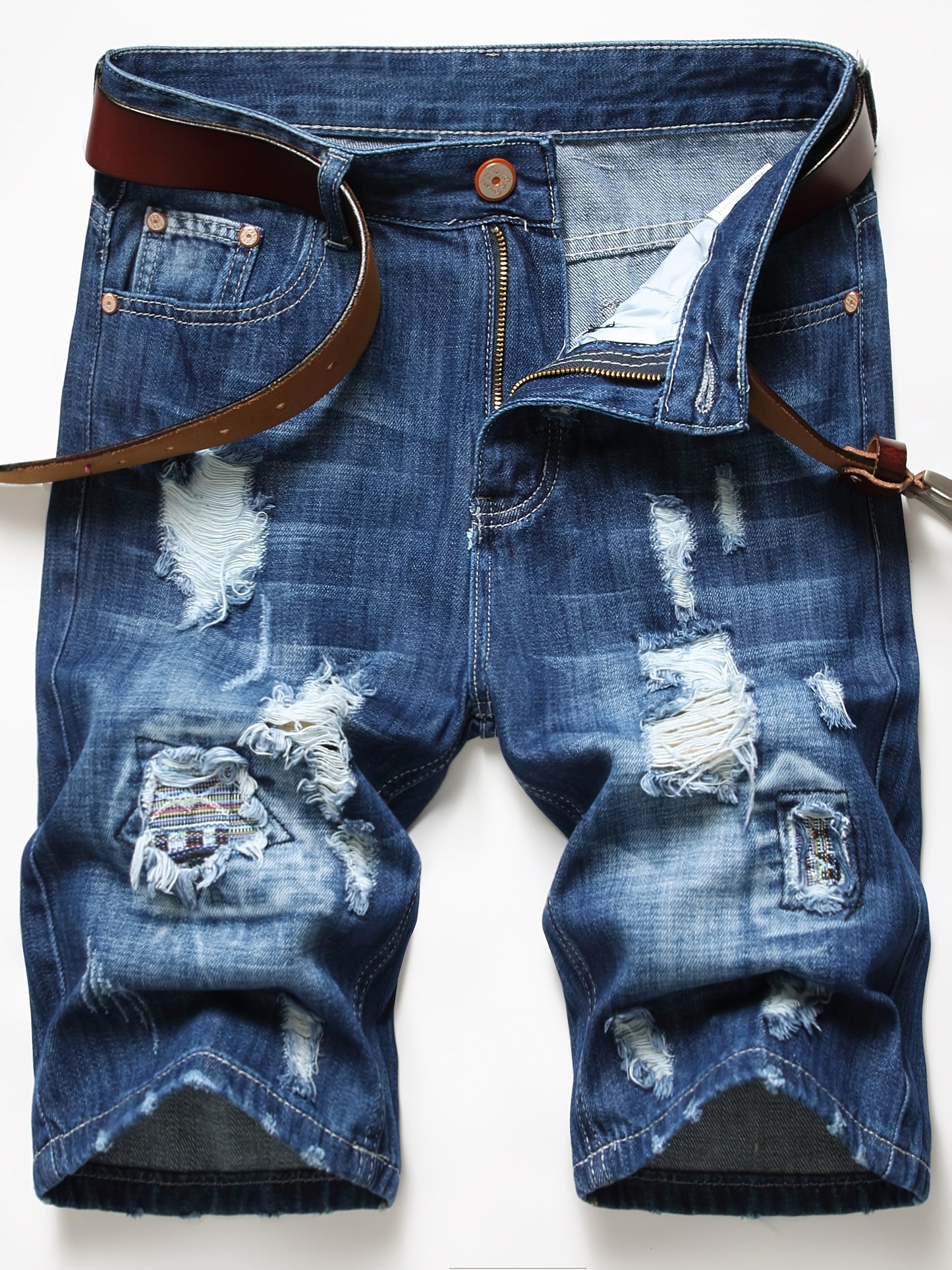 Kevoom Men's Light Blue Washed Gradient Denim Shorts Summer Casual Slim Fit Outdoor Sports and Trendy Daily Outfits