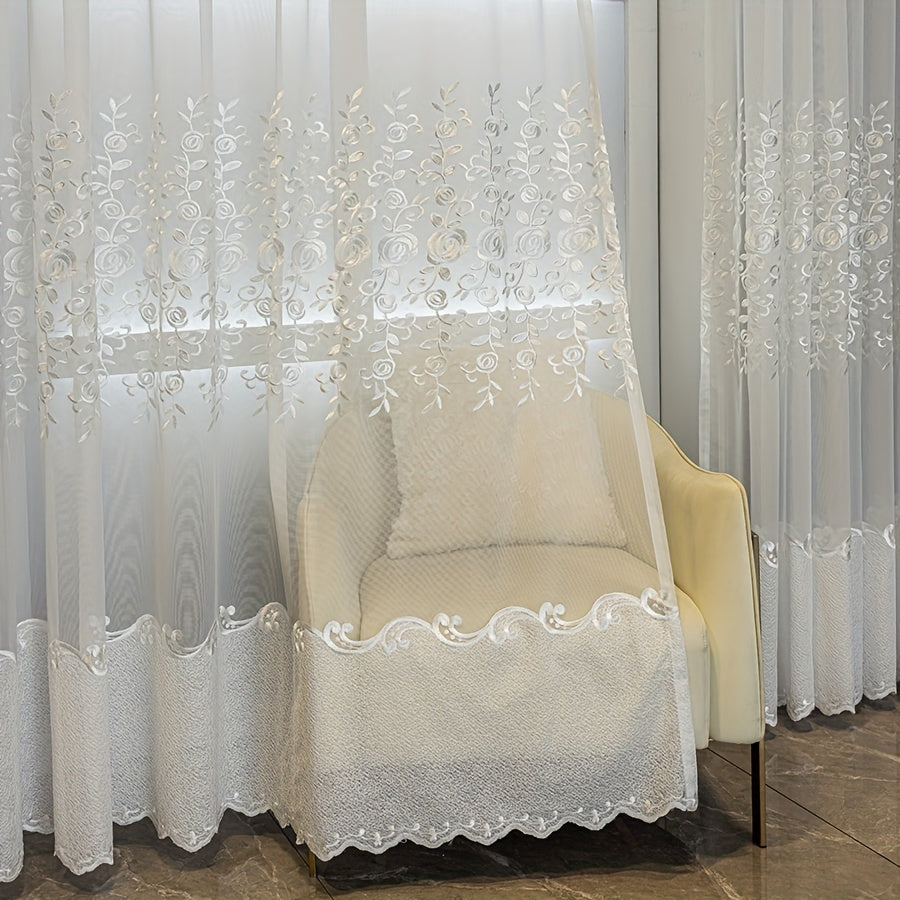 UV Resistant Embroidered 2 Piece White Curtains with Small Flower Patterns for Home Decoration in Living Rooms Bedrooms Dining Rooms Offices and Balconies
