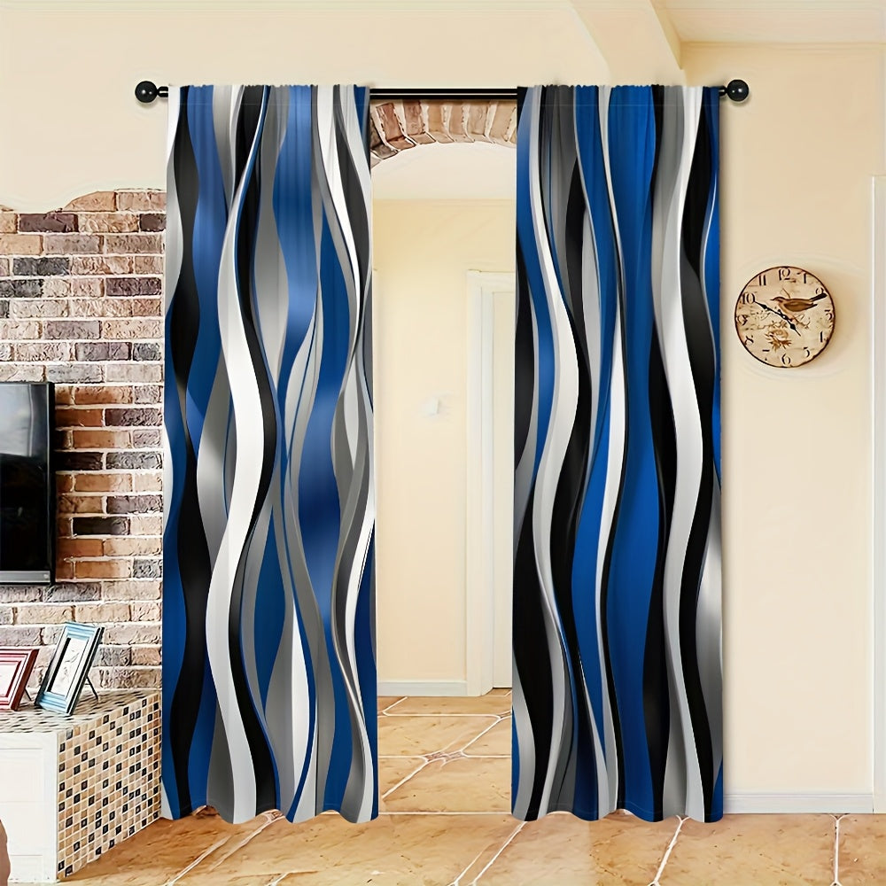 Fashionable Dynamic Smooth Wavy Lines Geometric Pattern Semi Blackout Window Curtains 2 Panels For Bedroom Living Room Kitchen Office Study Indoor Outdoor Home Decor Drapes