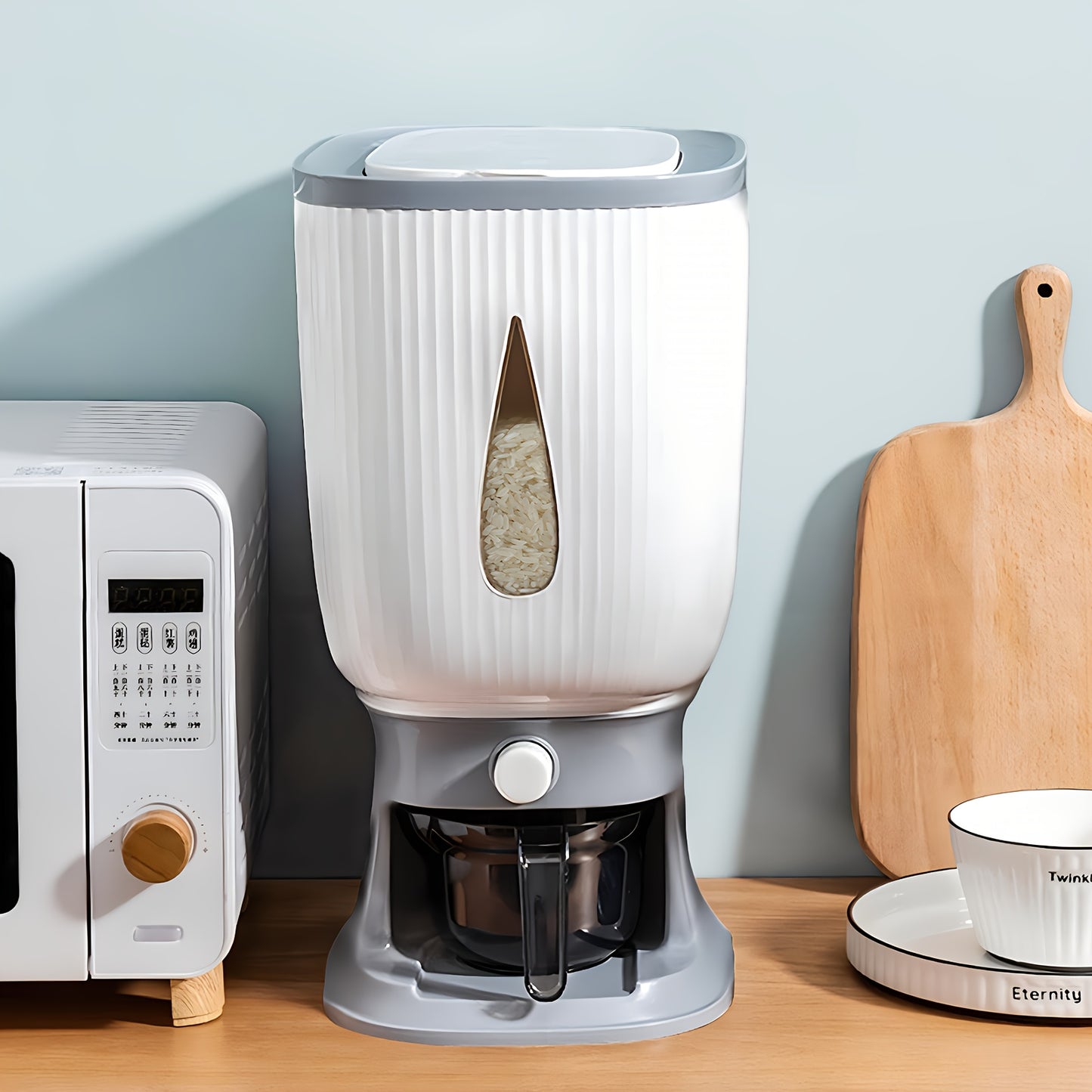 Large Capacity Moisture Resistant Rice Dispenser with Time Recorder and Measuring Cup