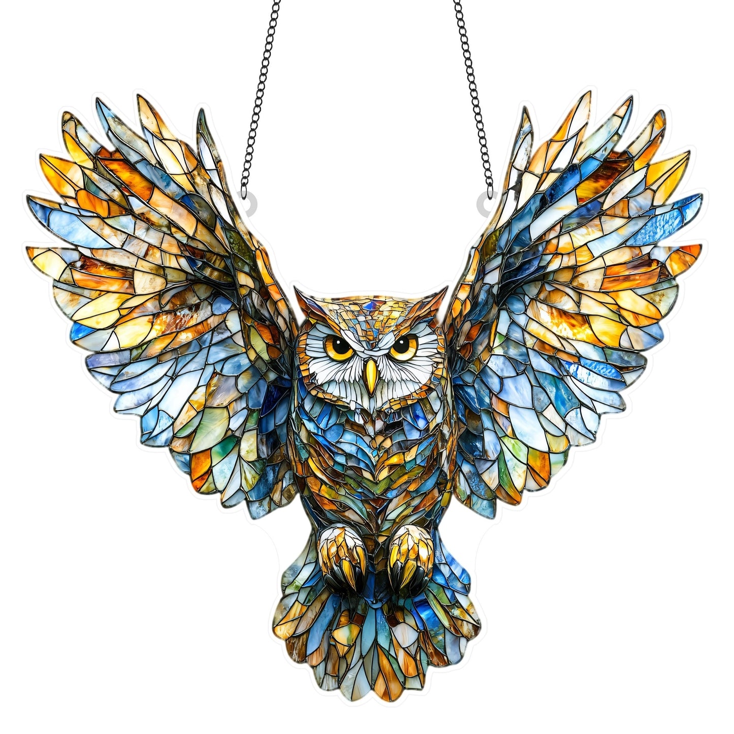1pc Stained Glass Owl Suncatcher 6.7 Inch X 8 Inch Plastic Animal Theme Hanging Decoration Perfect for Christmas Home and Office Murals Unique Birthday and Anniversary Gift for Her Holiday Room and Outdoor Decor