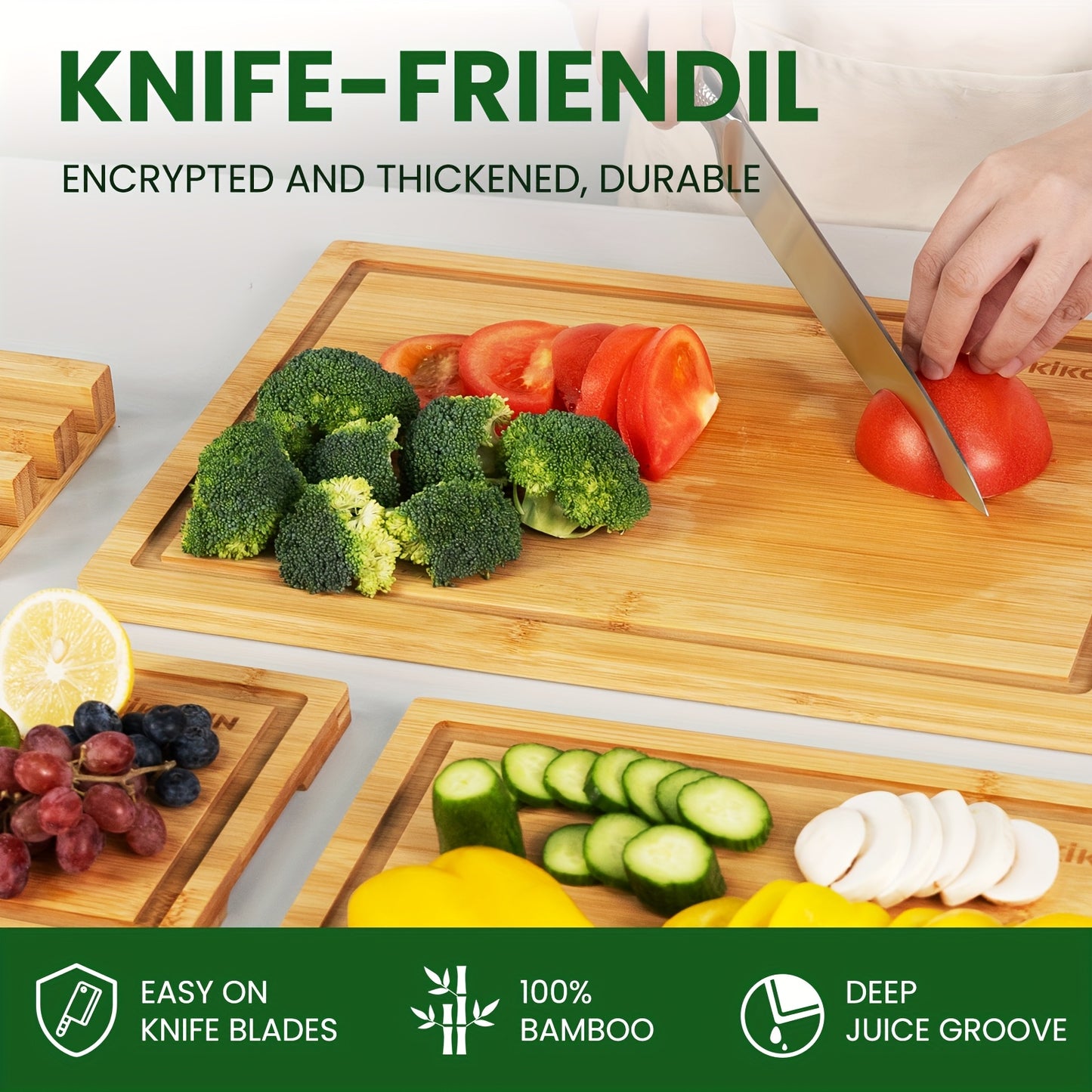 4pcs Oversized Bamboo Cutting Board With Rack & Juice Groove