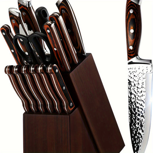 15-Piece Self Sharpening Knife Set With Block Wooden