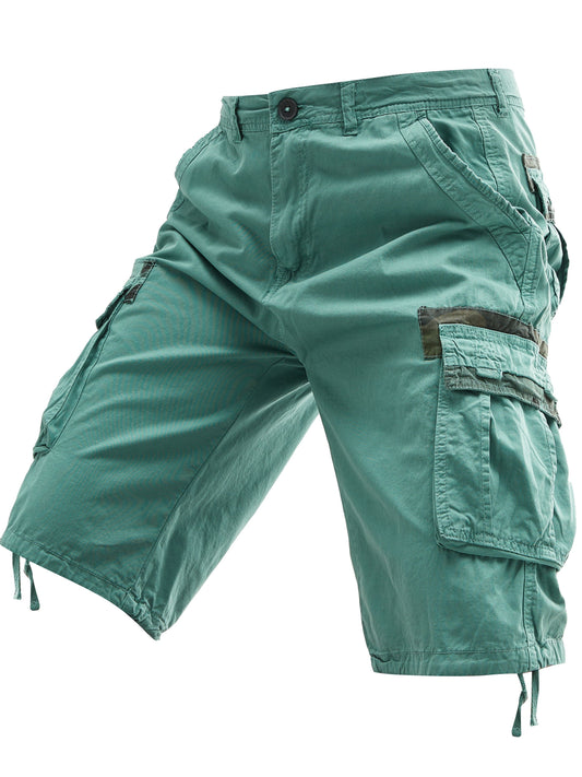 Men's Summer Cotton Cargo Shorts - Black Multi-Pocket Design