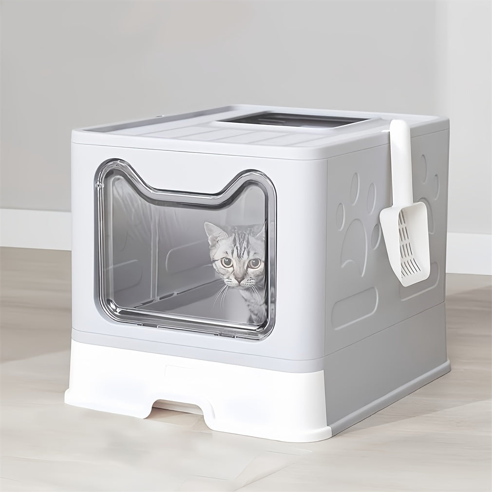 22lbs Odor-Control Litter Box with Tray and Scoop Grey Plastic