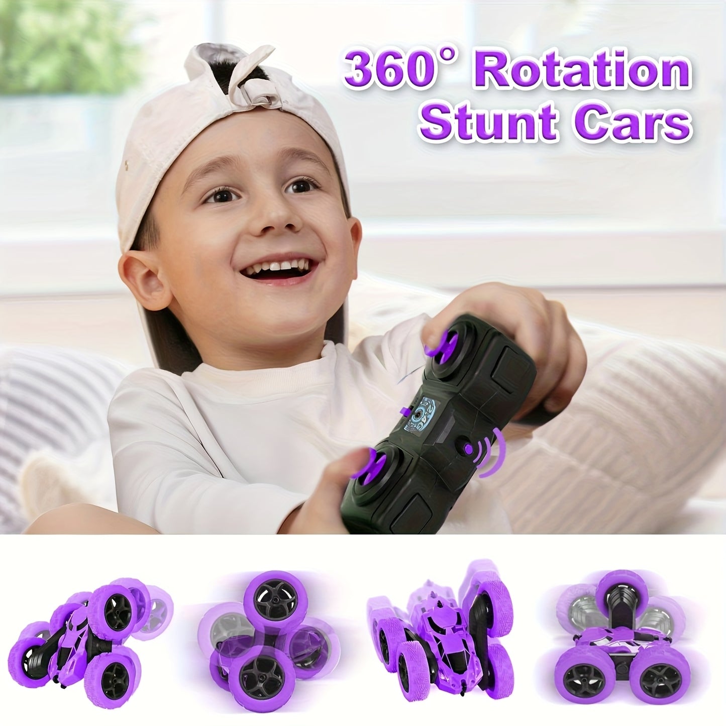 360° Rotating RC Stunt Car with Headlights for Kids