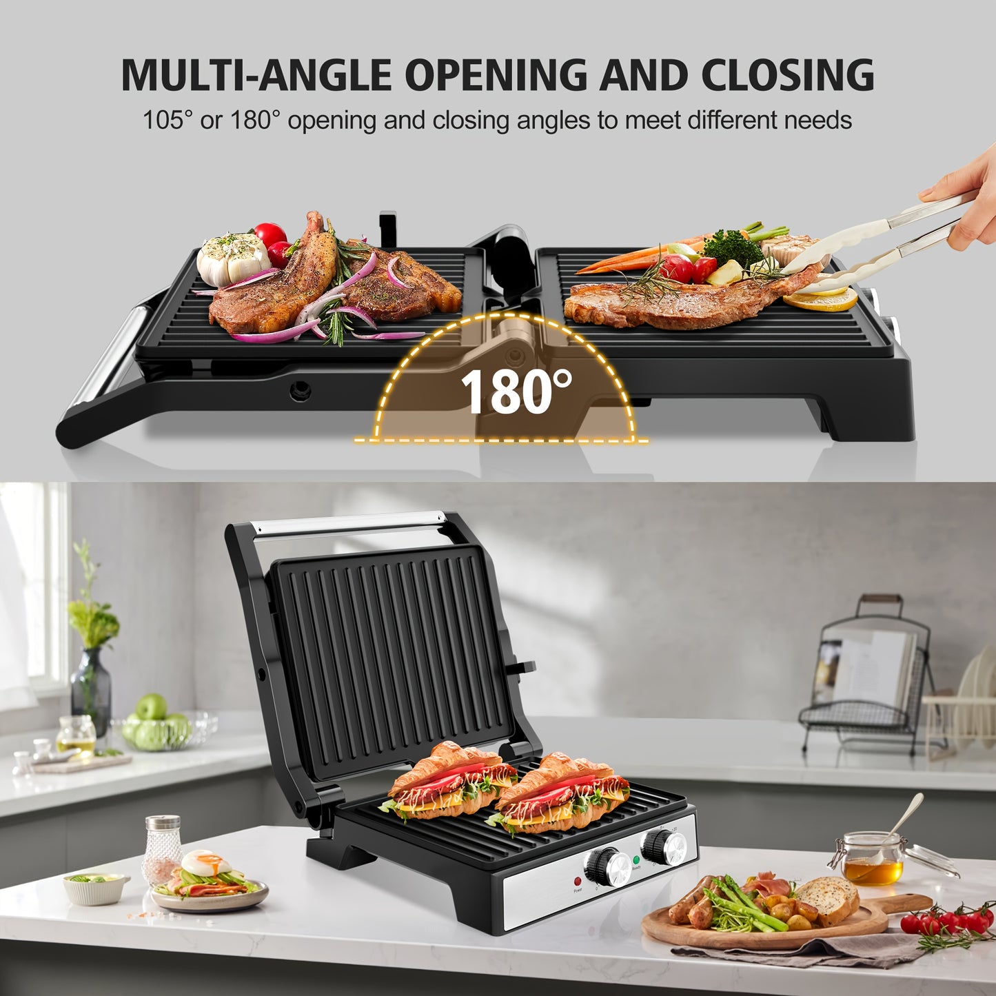 3-in-1 Panini Press - 4-Slice Grill Sandwich Maker