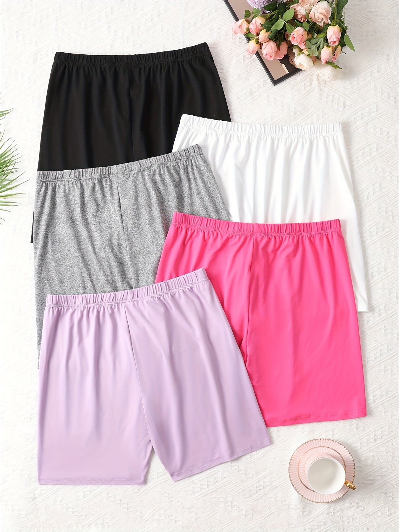5pcs Women's Plus Casual Lounge Shorts Plus Size Home Wear