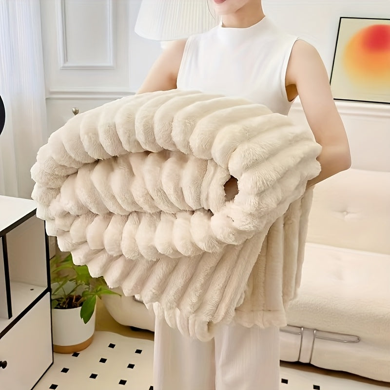 Luxurious Faux Rabbit Fur Throw Blanket - Soft, Warm, Cozy