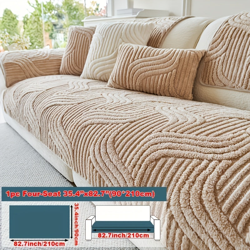 Elegant Plush Sofa Cover Black and Cream Non Slip Pet Friendly Breathable 100 Percent Polyester Machine Washable