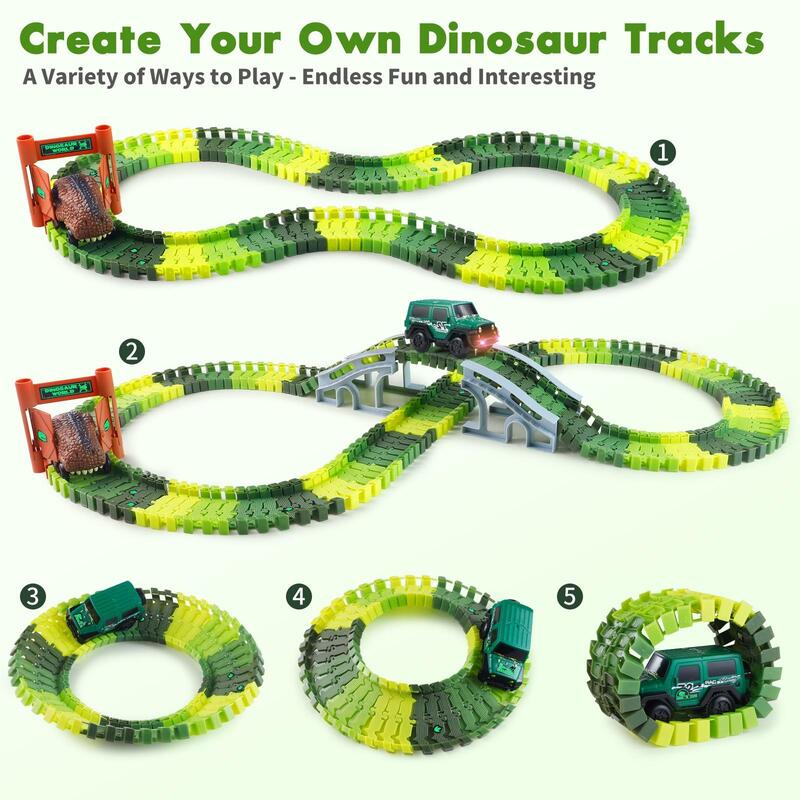 Dinosaur Toys Race Car Track with Glow-in-the-Dark Stickers