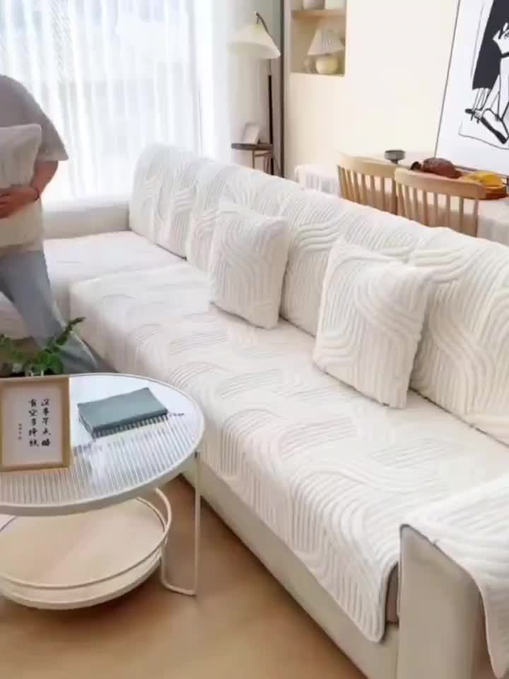 Elegant Plush Sofa Cover Black and Cream Non Slip Pet Friendly Breathable 100 Percent Polyester Machine Washable