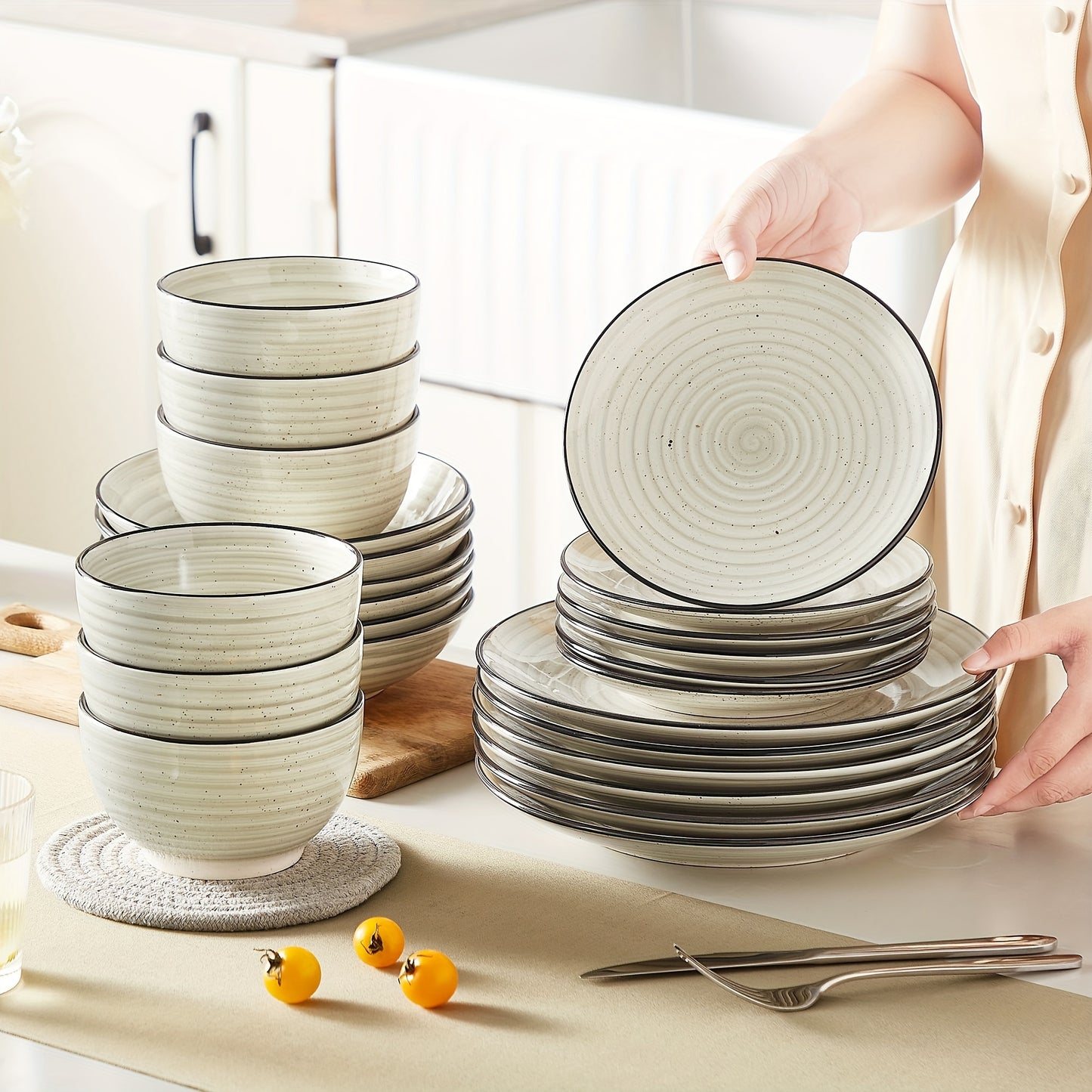 Zenora 24pcs Dinnerware Set Service For 6, Elegant Stoneware