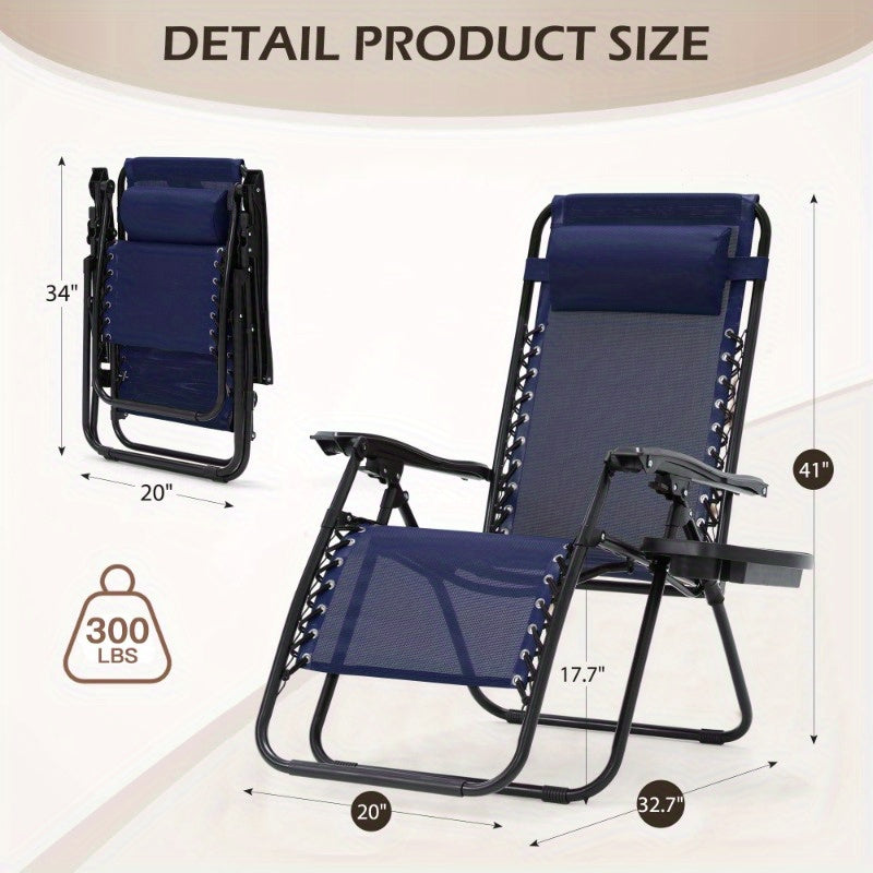 Patio Zero Gravity Folding Recliner Chairs Set of 2 Blue