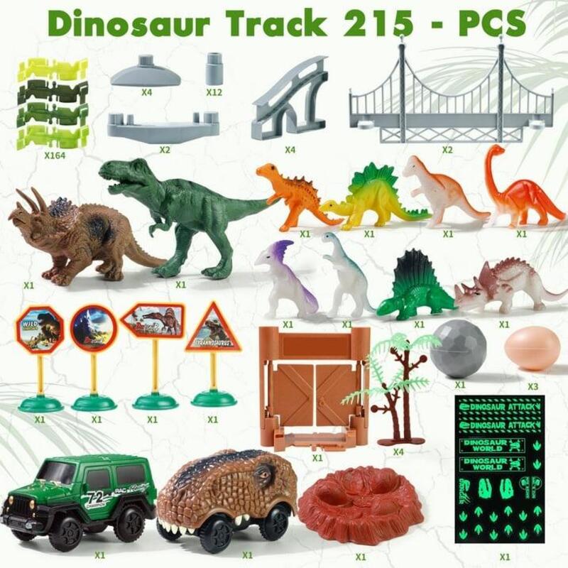 Dinosaur Toys Race Car Track with Glow-in-the-Dark Stickers