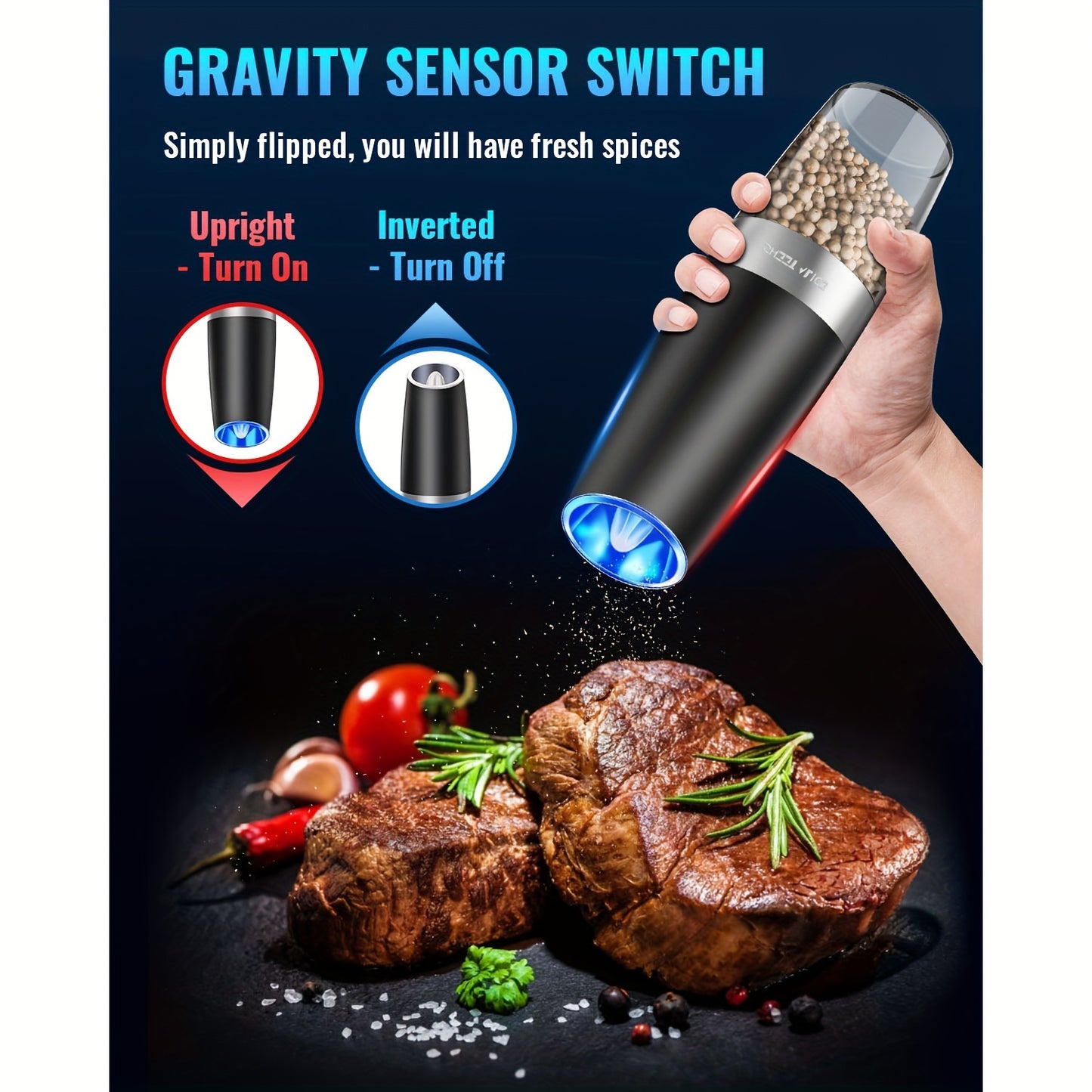 Electric Spice Mill 2 Pcs Stainless Steel Grinder Set