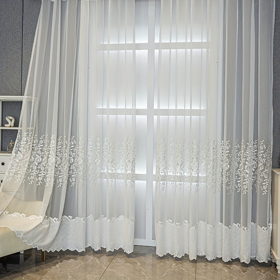UV Resistant Embroidered 2 Piece White Curtains with Small Flower Patterns for Home Decoration in Living Rooms Bedrooms Dining Rooms Offices and Balconies