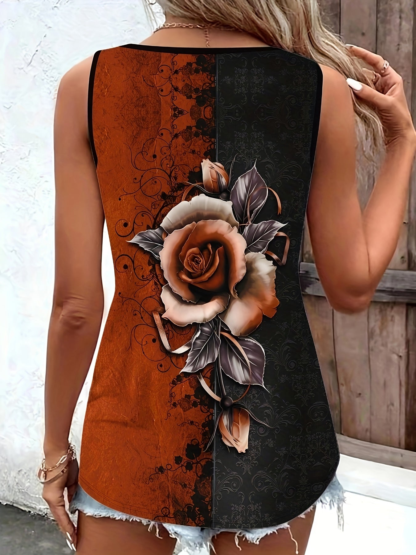Elegant V-Neck Floral Print Tank Top for Women Summer Wear