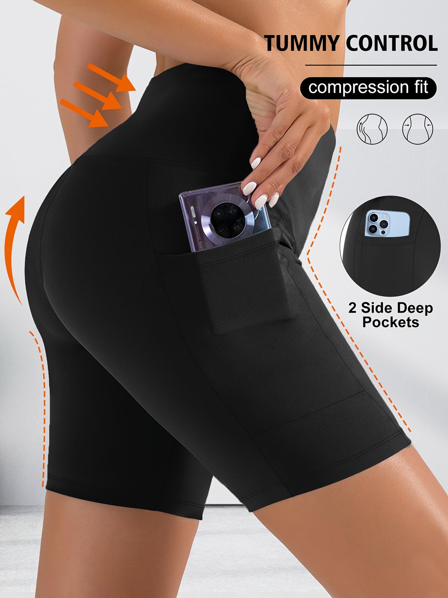 4pcs Women's Plus Size High-Waisted Yoga Shorts - Stretchy, Butt-Lifting, Quick-Dry with Pockets for Running and Cycling